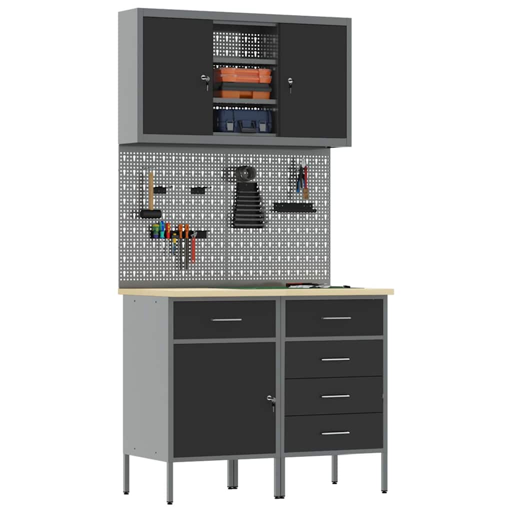 Werkkast set met lade met plank met opslag met slot 5 pcs Zwart is nu te koop bij PeponiXL, paradijselijk wonen!