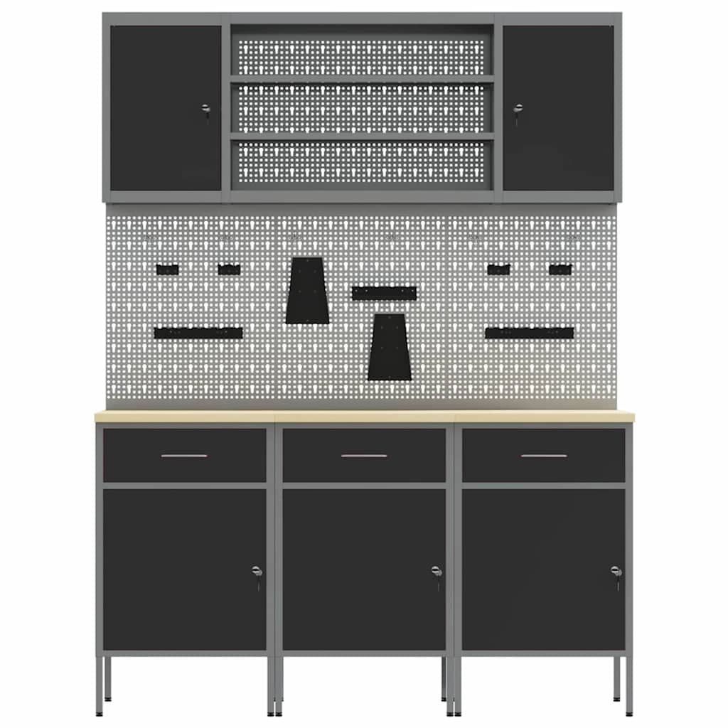 Werk kast met lade 7 pcs Zwart Engineered hout en staal is nu te koop bij PeponiXL, paradijselijk wonen!