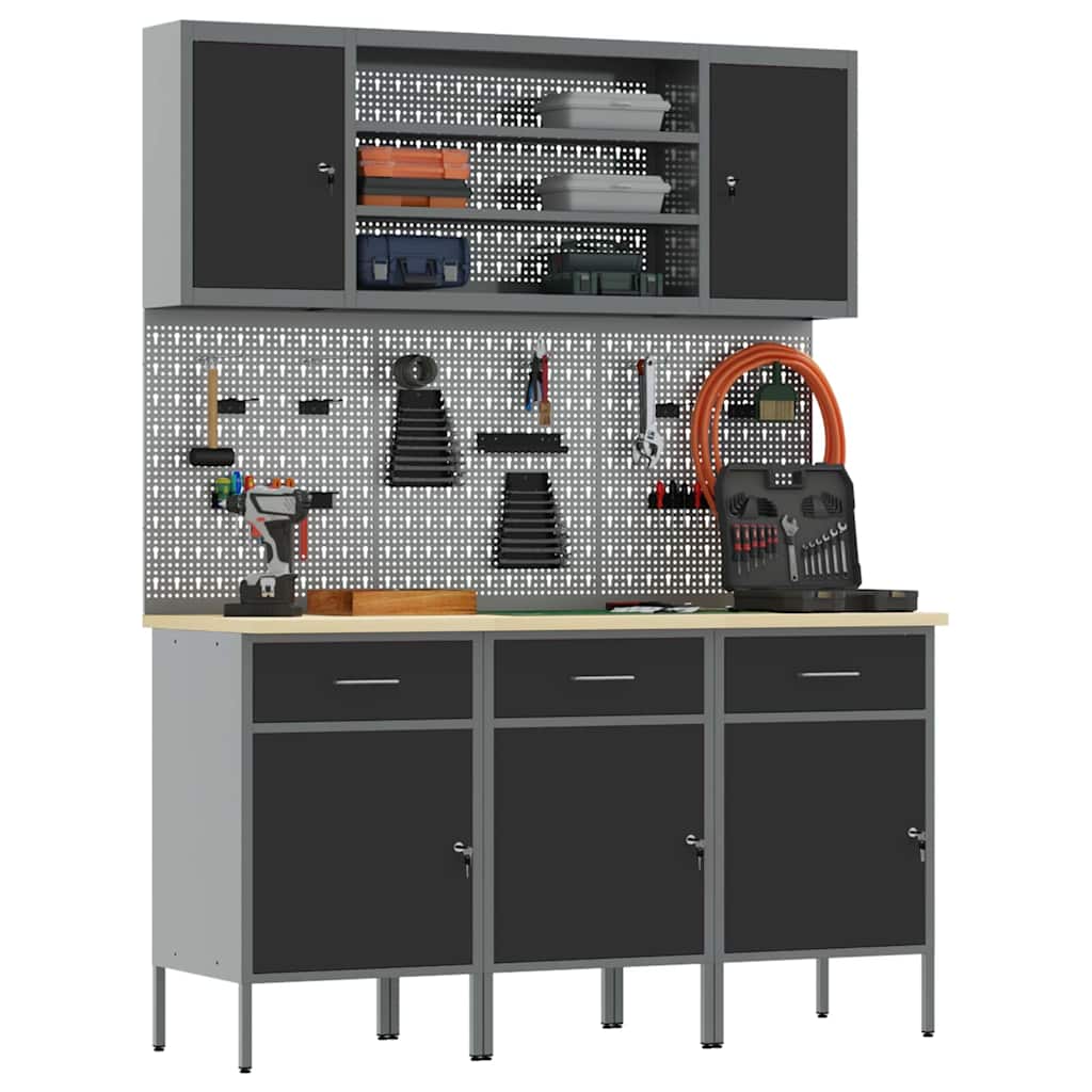 Werk kast met lade 7 pcs Zwart Engineered hout en staal is nu te koop bij PeponiXL, paradijselijk wonen!