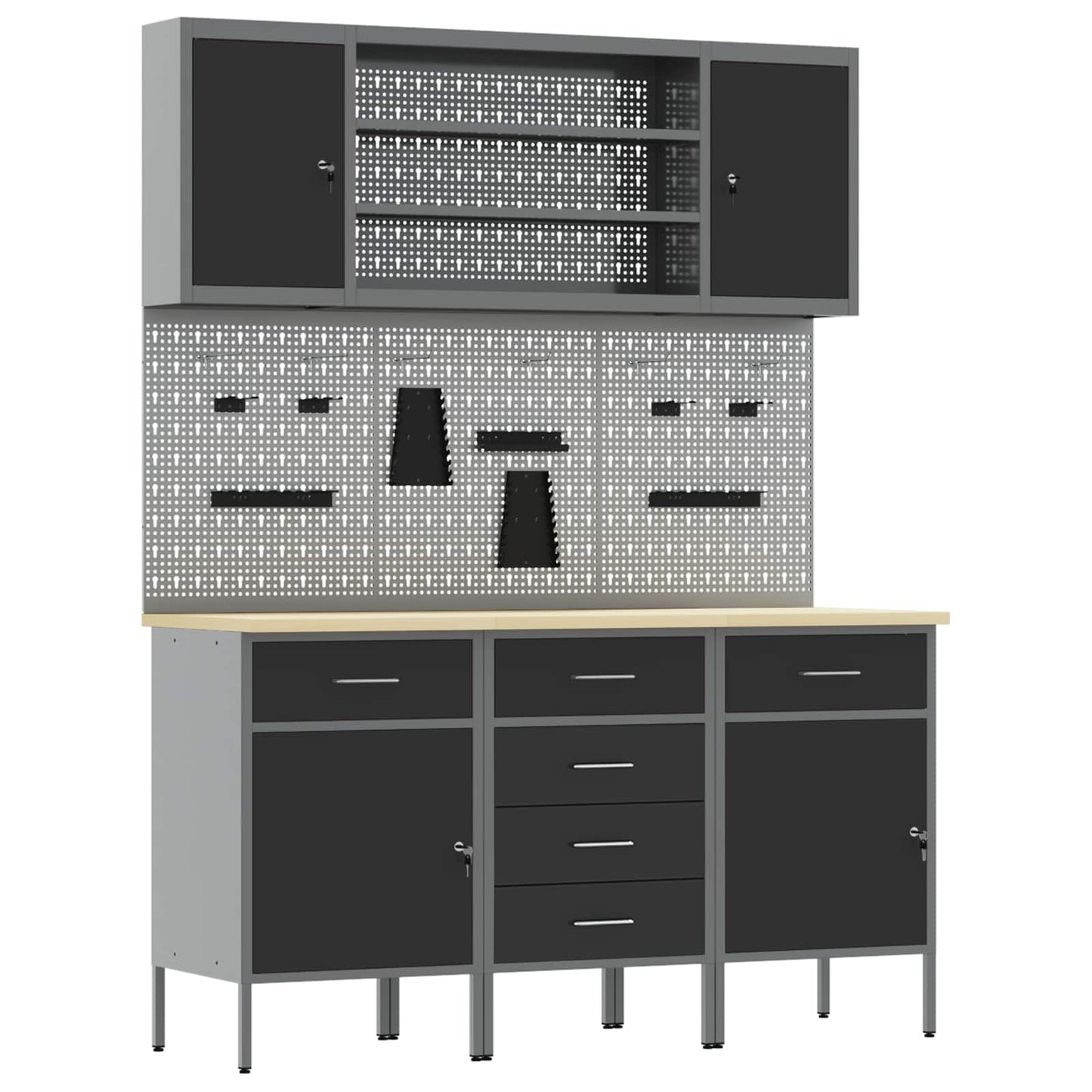 Werk kast met lade 7 pcs Zwart Engineered hout en staal