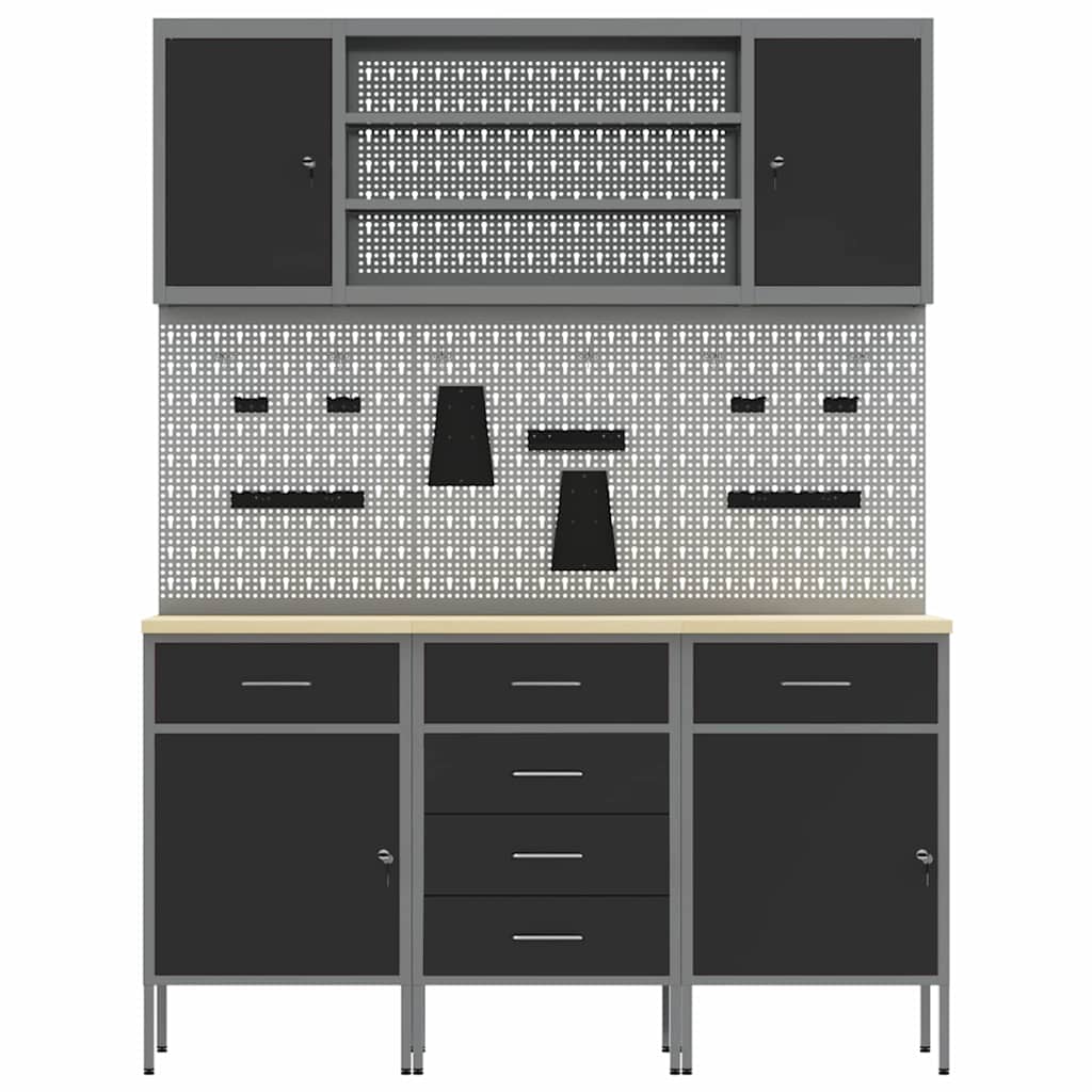 Werk kast met lade 7 pcs Zwart Engineered hout en staal is nu te koop bij PeponiXL, paradijselijk wonen!