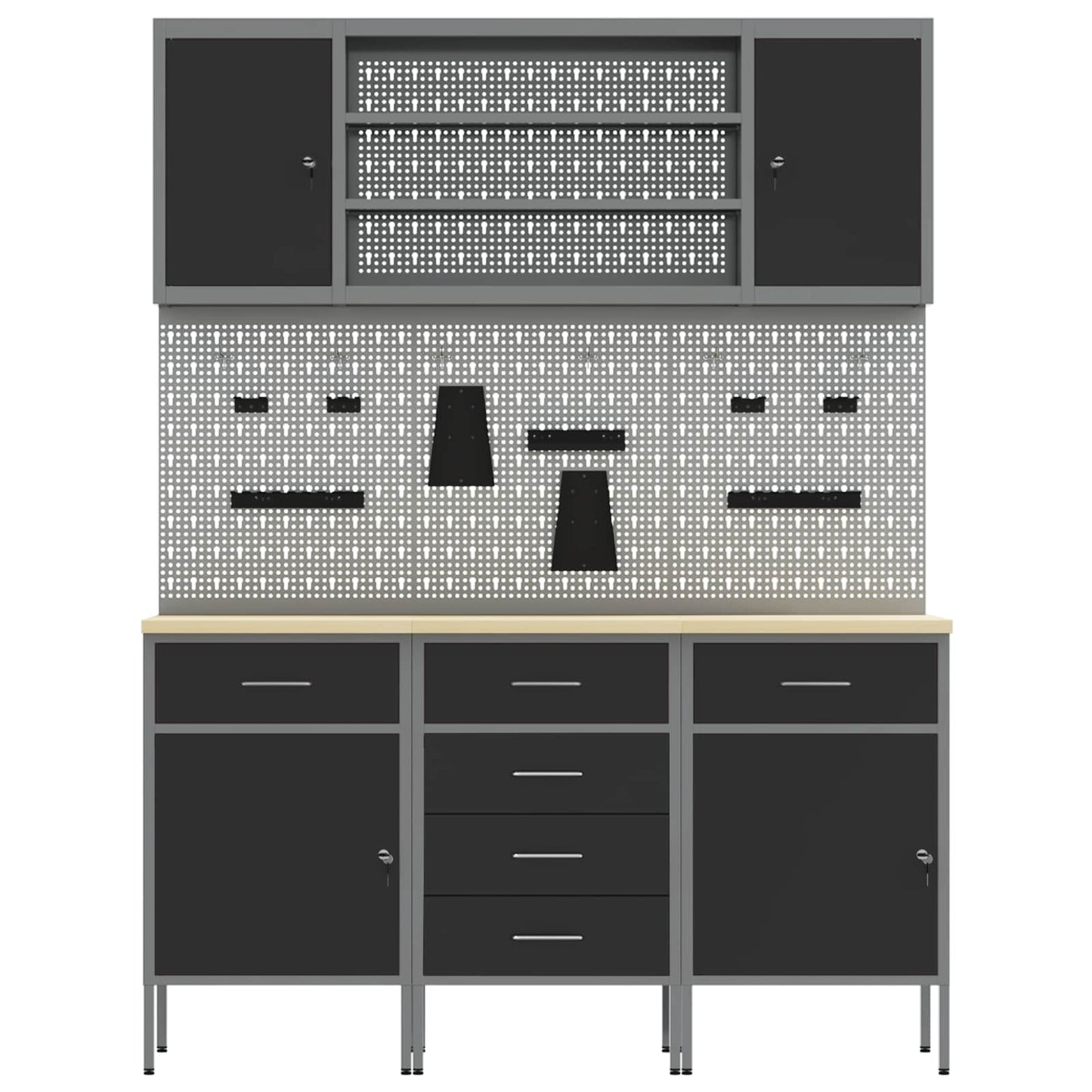 Werk kast met lade 7 pcs Zwart Engineered hout en staal
