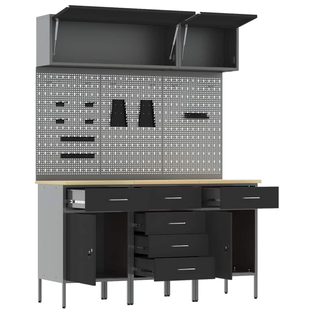 Werkkast set met lade met opslag met slot 8 pcs Zwart is nu te koop bij PeponiXL, paradijselijk wonen!