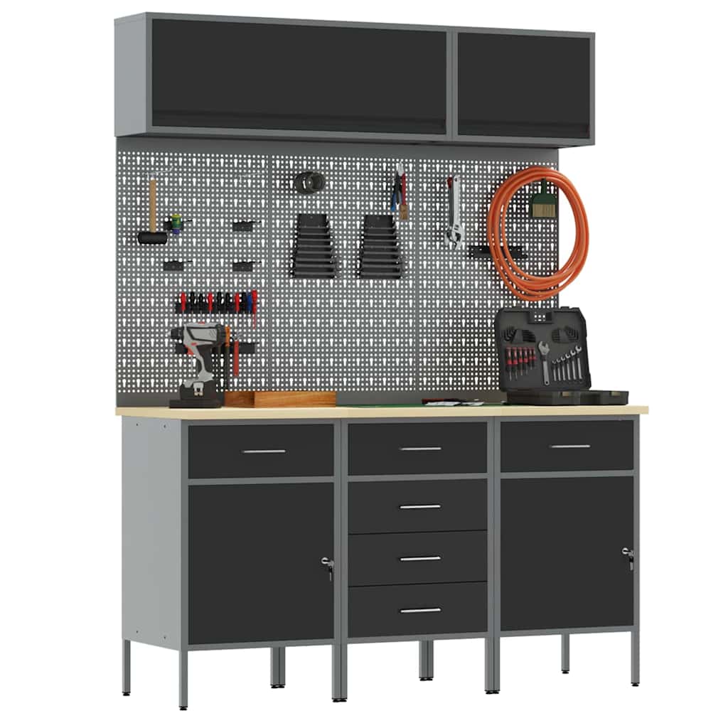 Werkkast set met lade met opslag met slot 8 pcs Zwart is nu te koop bij PeponiXL, paradijselijk wonen!
