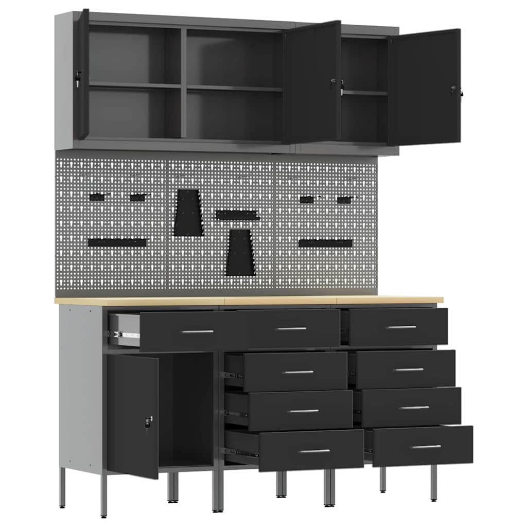 Werk kast met lade 8 pcs Zwart Engineered hout en staal is nu te koop bij PeponiXL, paradijselijk wonen!