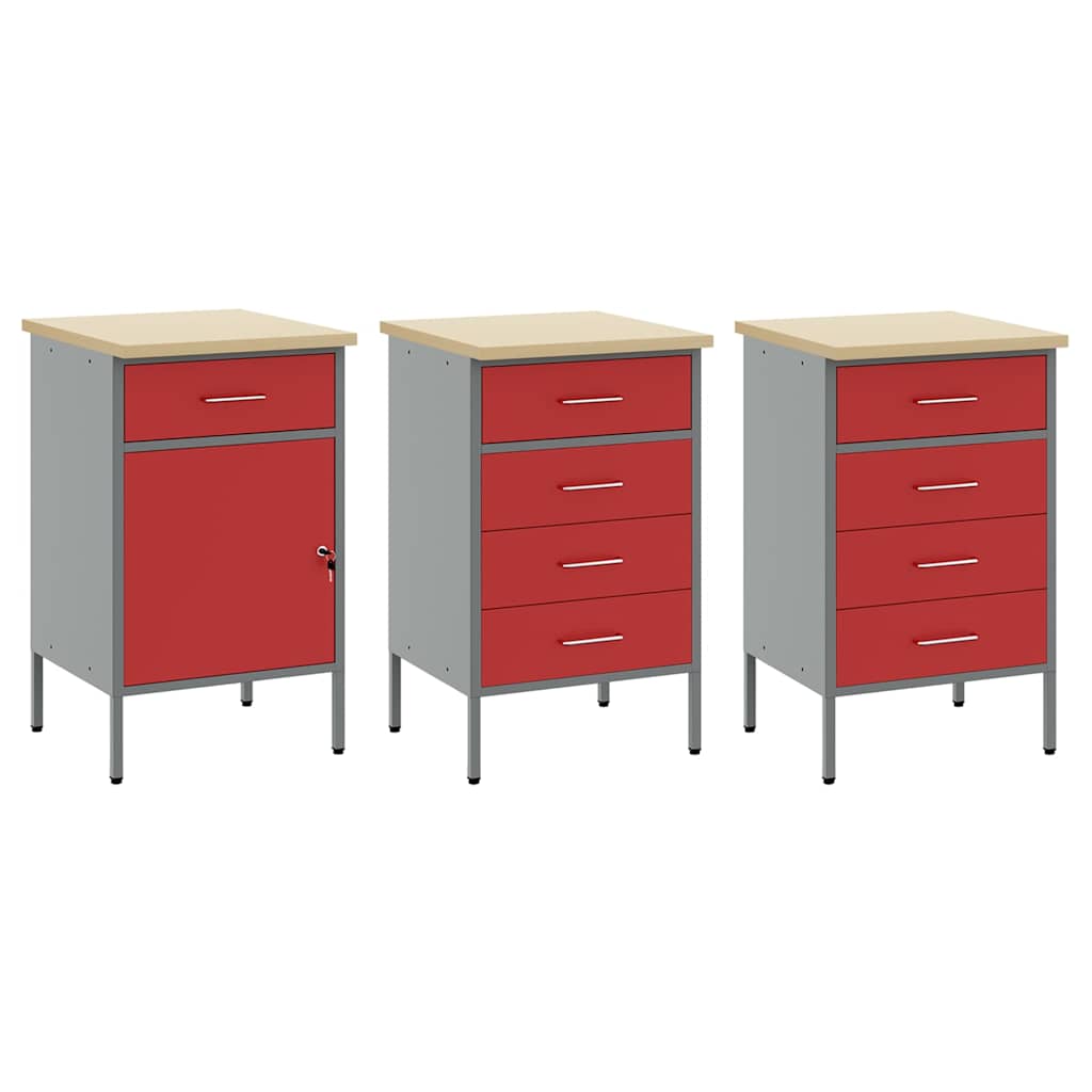 Werk kast met lade met slot 8 pcs Rood Engineered hout en staal