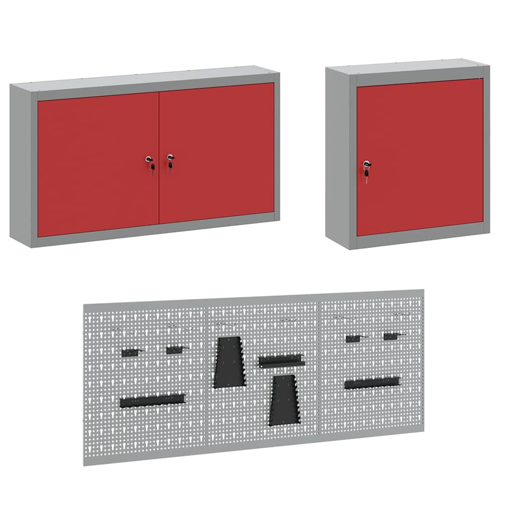 Werk kast met lade met slot 8 pcs Rood Engineered hout en staal