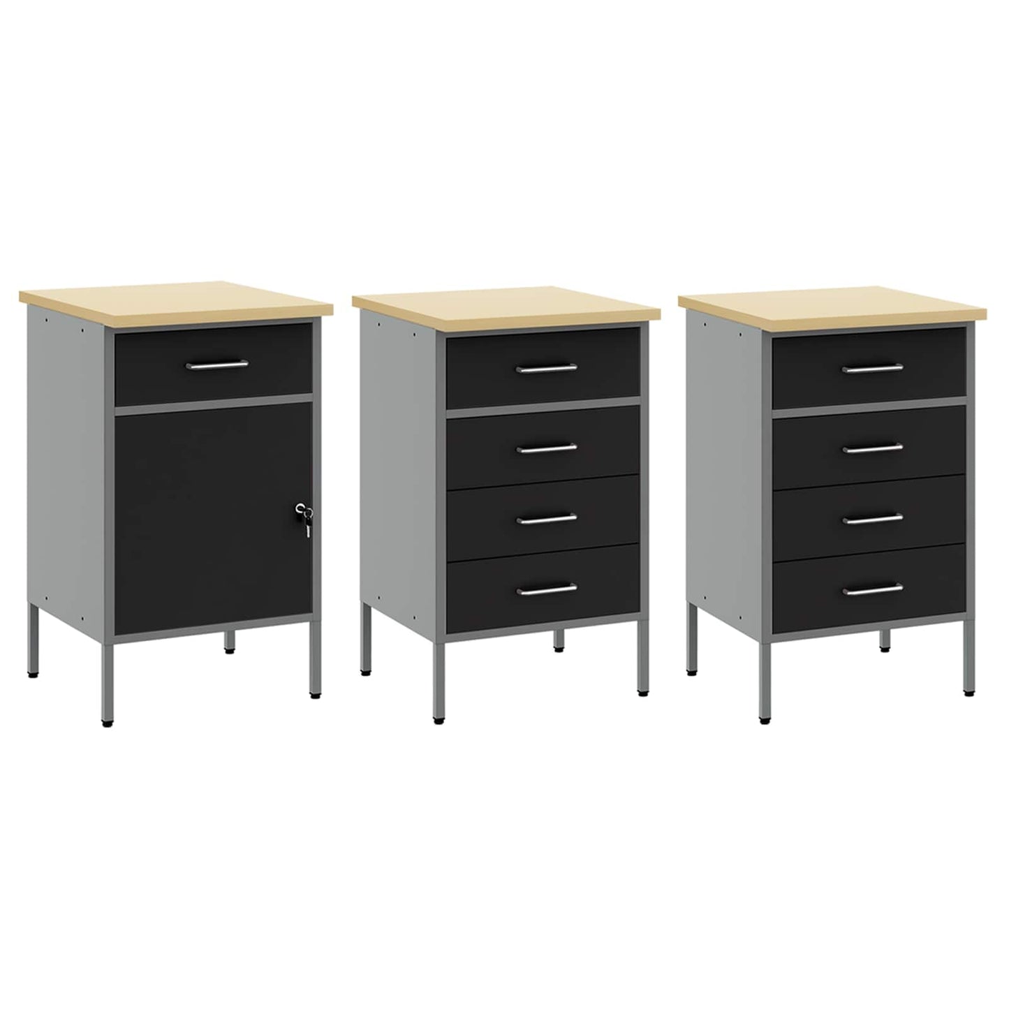 Werk kast met lade 7 pcs Zwart Engineered hout en staal