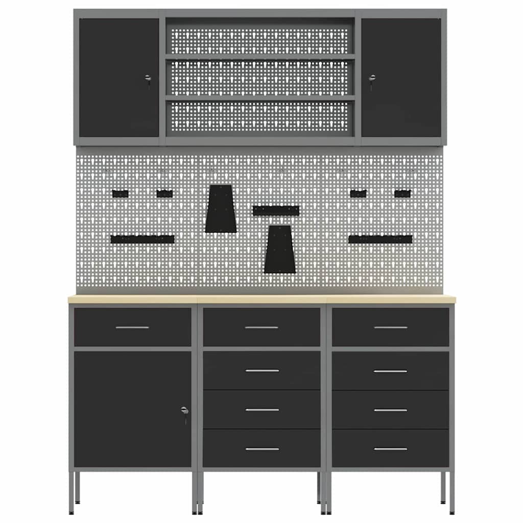 Werk kast met lade 7 pcs Zwart Engineered hout en staal is nu te koop bij PeponiXL, paradijselijk wonen!