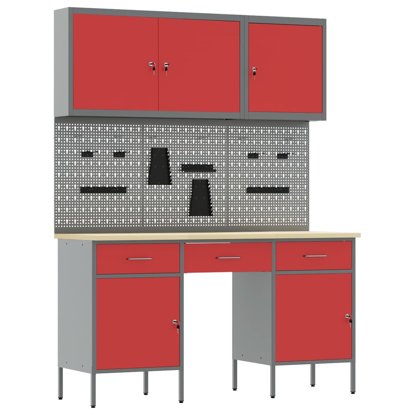Werk kast met lade 10 pcs Rood Engineered hout en staal