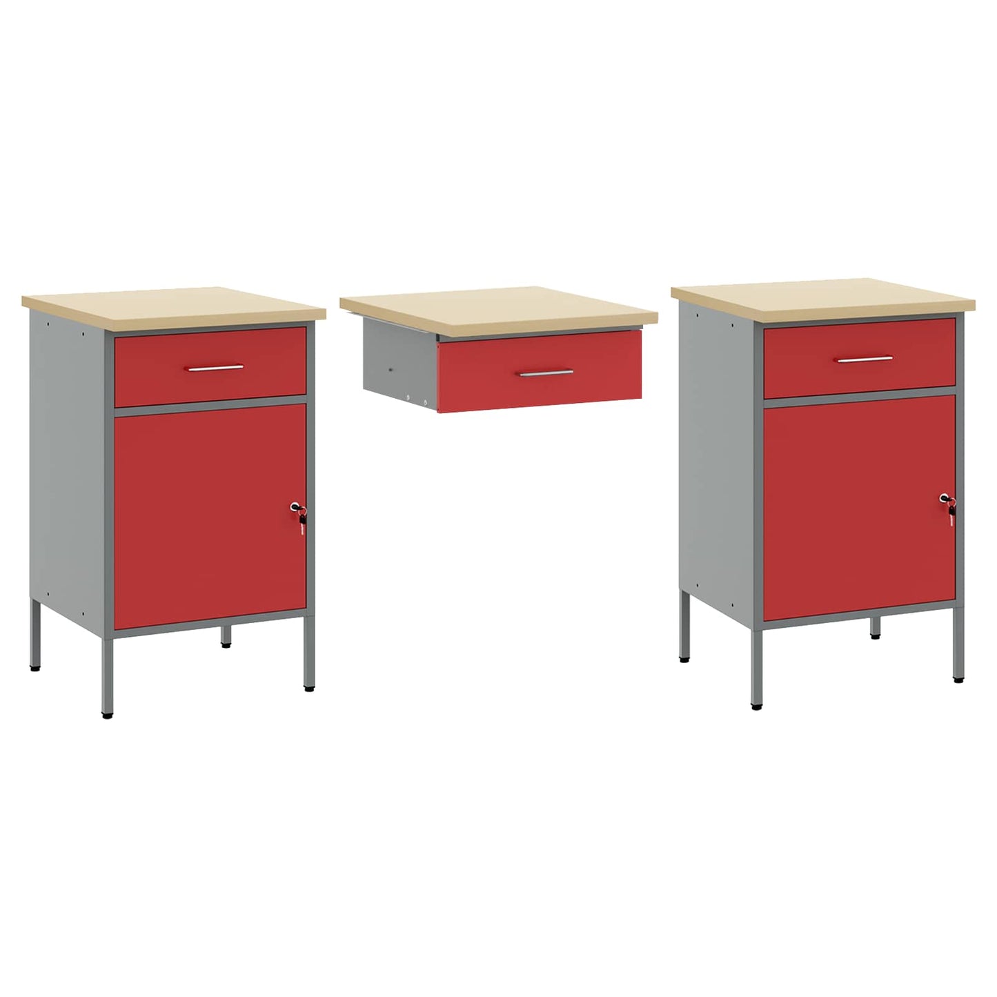 Werk kast met lade 10 pcs Rood Engineered hout en staal