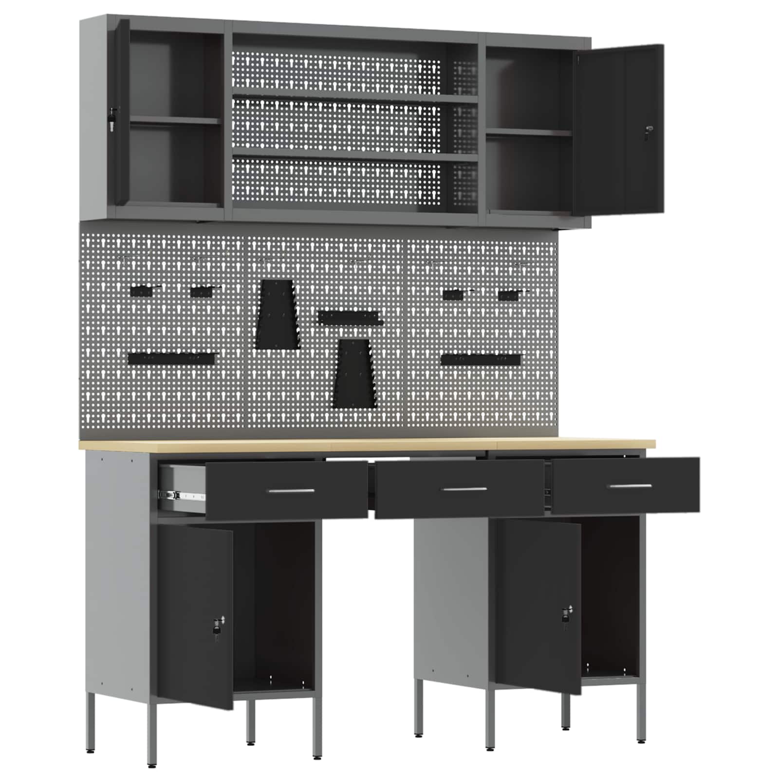 Werk kast met lade 10 pcs Zwart Engineered hout en staal is nu te koop bij PeponiXL, paradijselijk wonen!