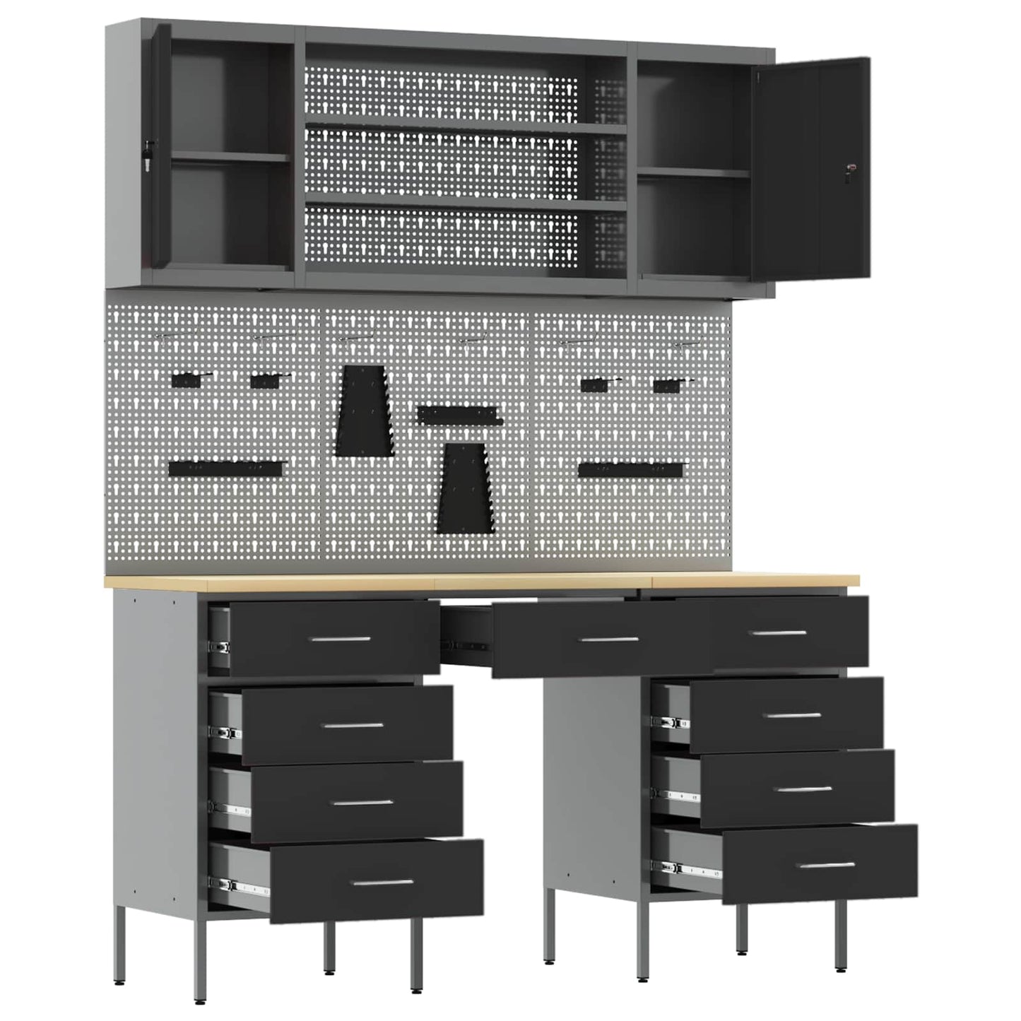 Werk kast met lade 8 pcs Zwart Engineered hout en staal is nu te koop bij PeponiXL, paradijselijk wonen!