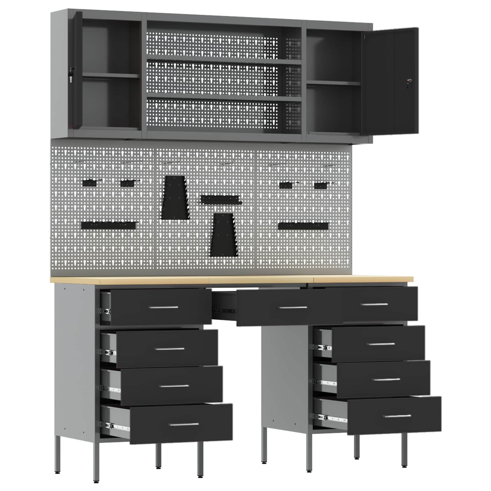 Werk kast met lade 8 pcs Zwart Engineered hout en staal is nu te koop bij PeponiXL, paradijselijk wonen!