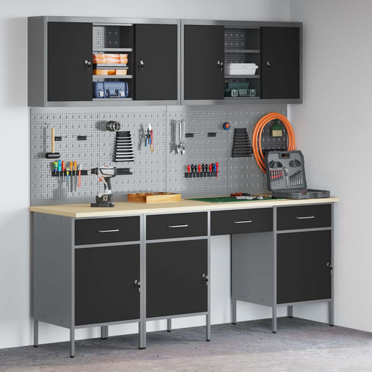 Werk kast met lade 10 pcs Zwart Engineered hout en staal is nu te koop bij PeponiXL, paradijselijk wonen!