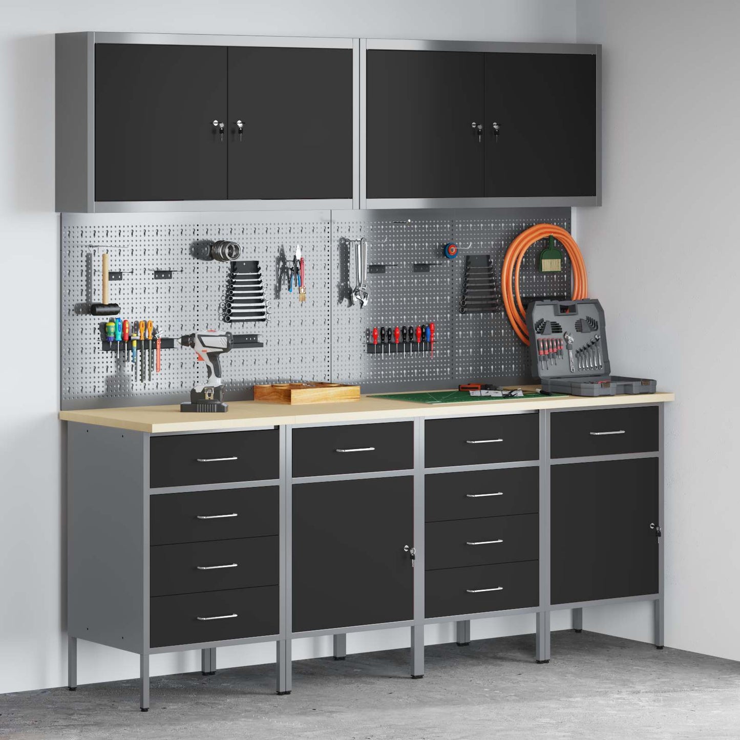 Werk kast met lade 10 pcs Zwart Engineered hout en staal is nu te koop bij PeponiXL, paradijselijk wonen!