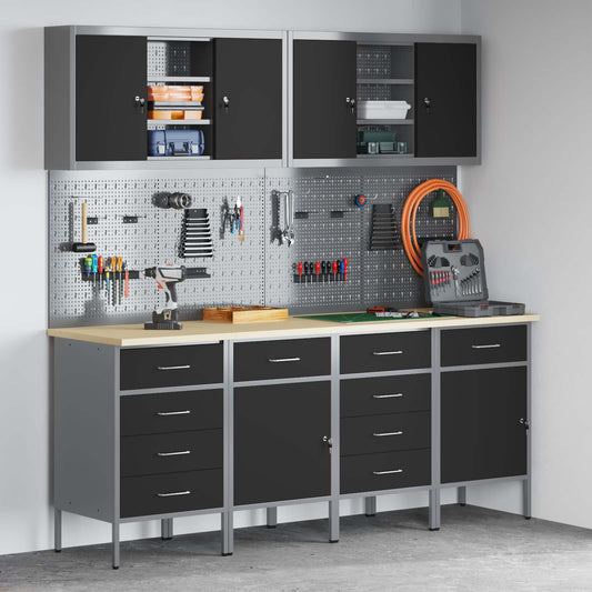 Werk kast met lade 10 pcs Zwart Engineered hout en staal is nu te koop bij PeponiXL, paradijselijk wonen!