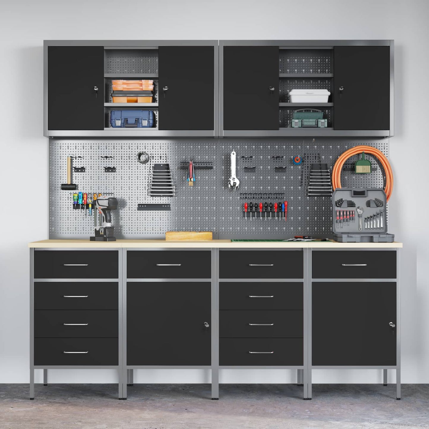 Werk kast met lade 10 pcs Zwart Engineered hout en staal is nu te koop bij PeponiXL, paradijselijk wonen!