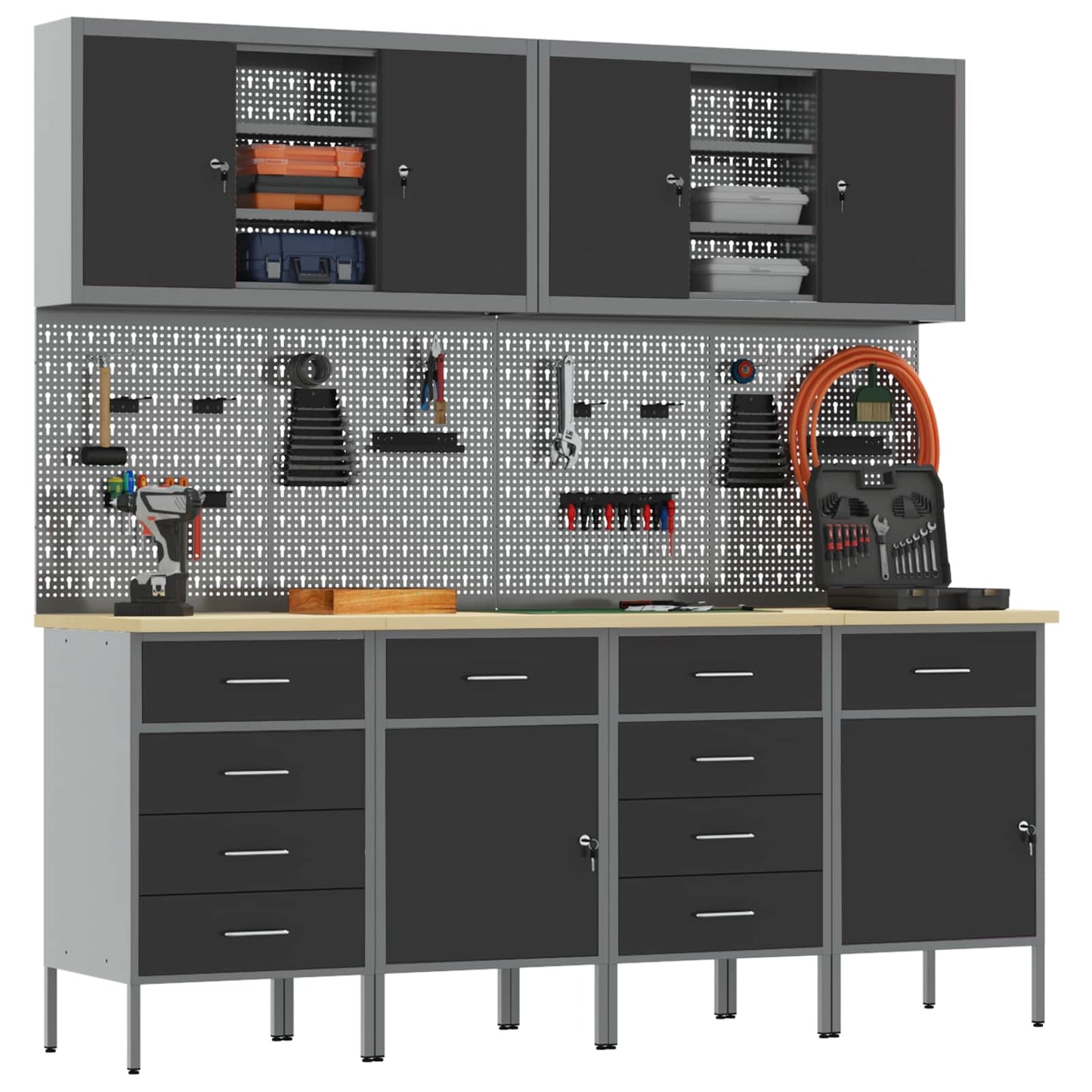 Werk kast met lade 10 pcs Zwart Engineered hout en staal is nu te koop bij PeponiXL, paradijselijk wonen!