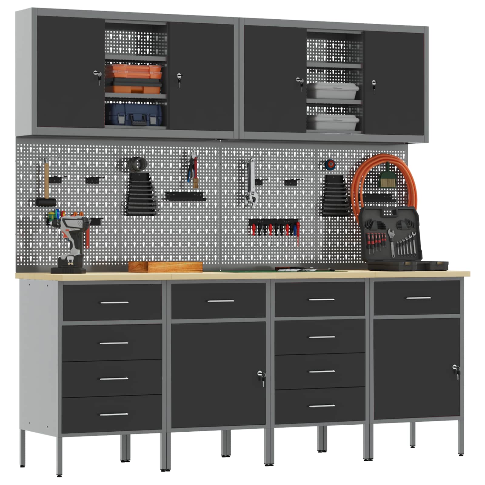 Werk kast met lade 10 pcs Zwart Engineered hout en staal is nu te koop bij PeponiXL, paradijselijk wonen!
