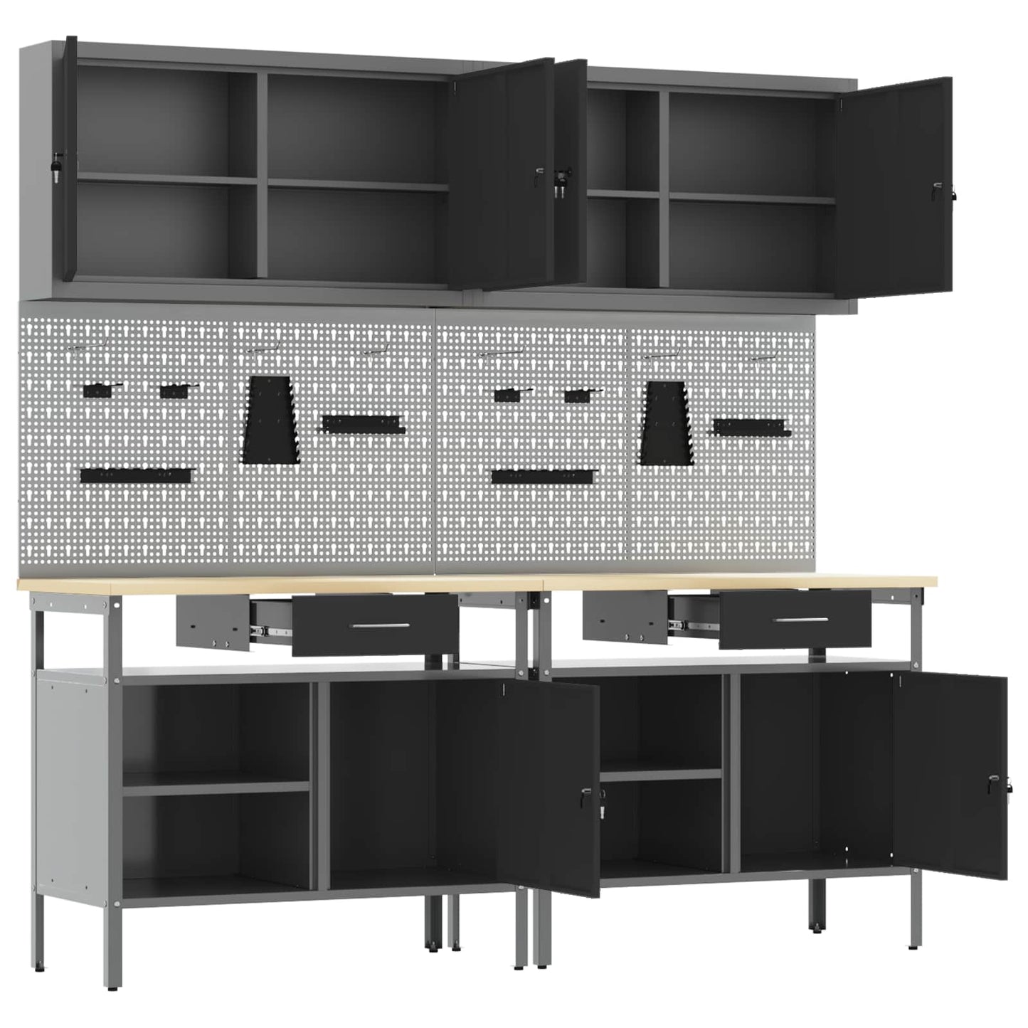 Werkbankset met lade 8 pcs Zwart en Grijs Gepoedercoat staal