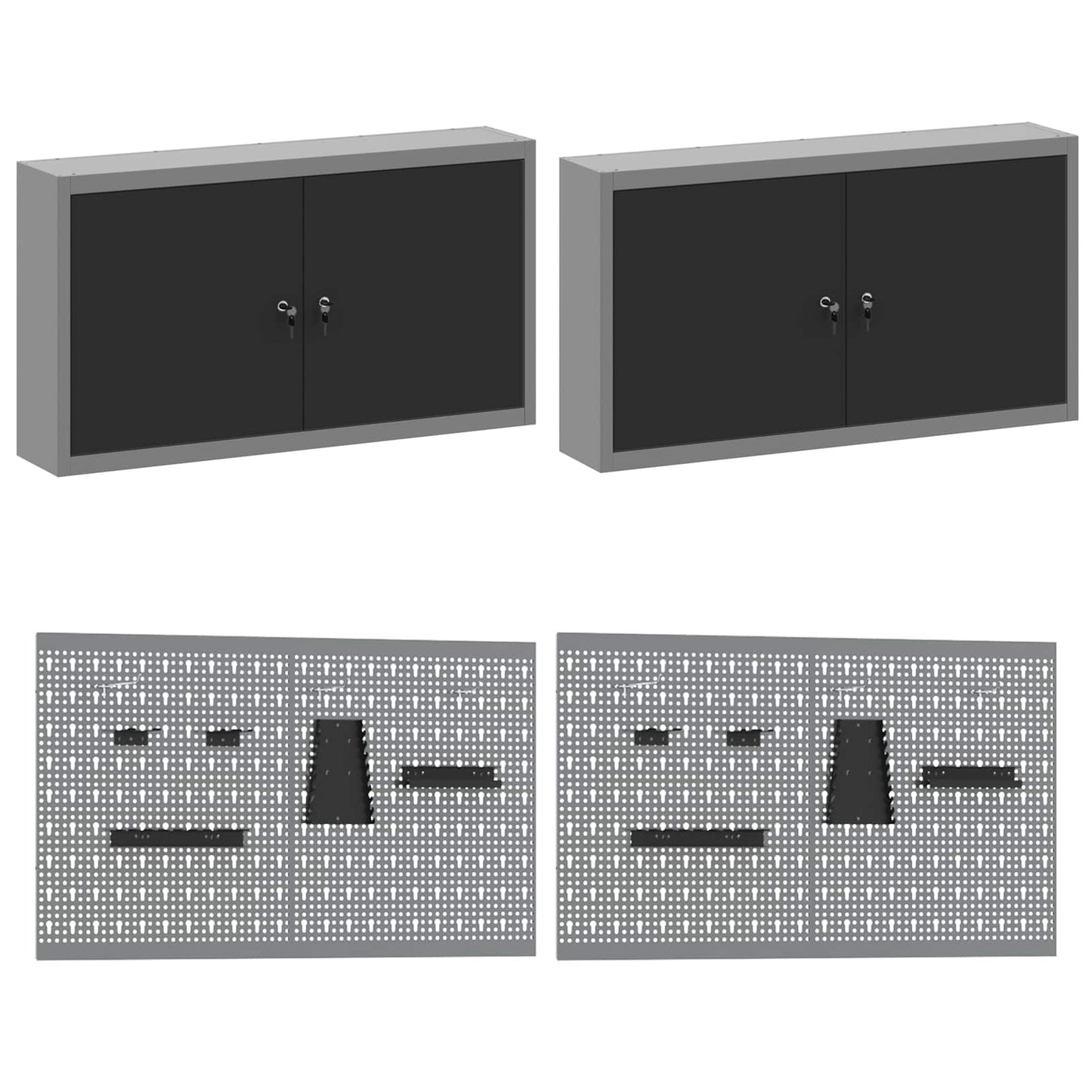 Werkbankset met lade 8 pcs Zwart en Grijs Gepoedercoat staal