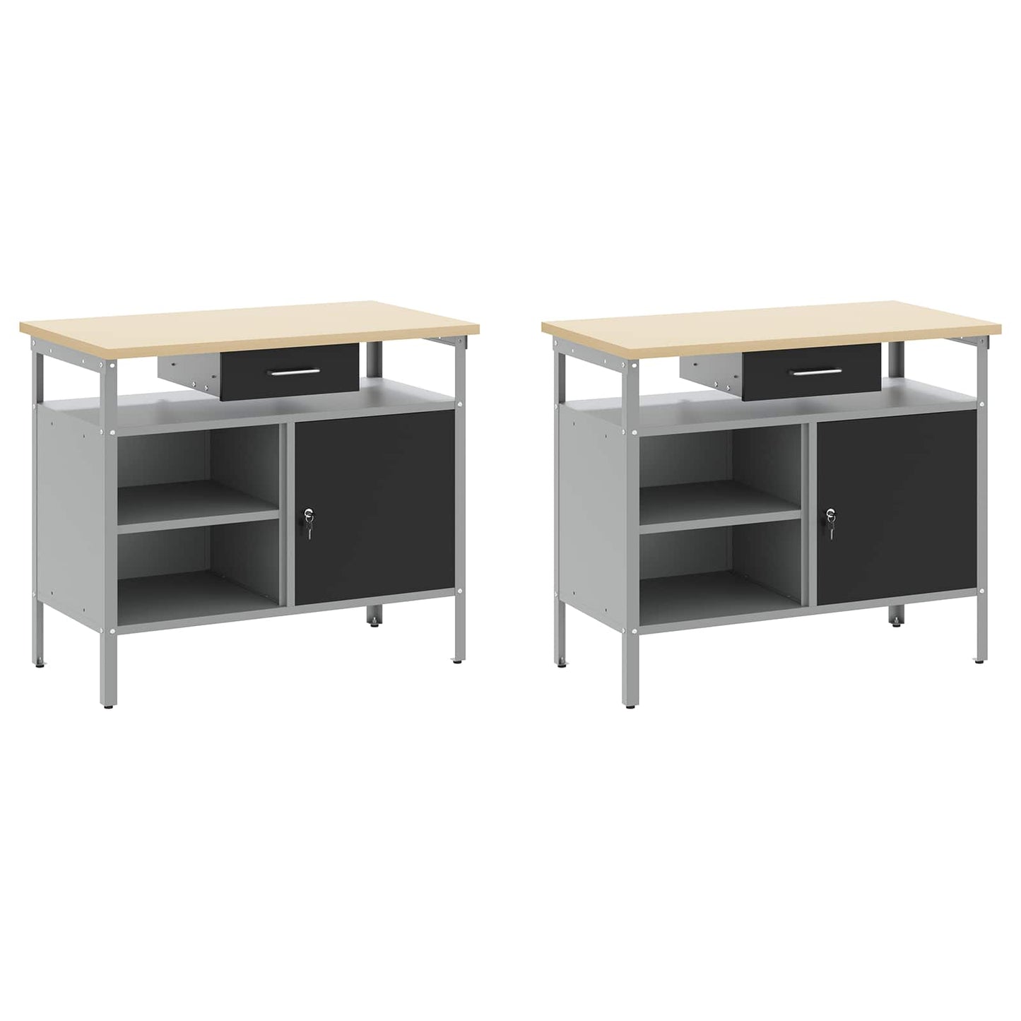 Werkbankset met lade 8 pcs Zwart en Grijs Gepoedercoat staal
