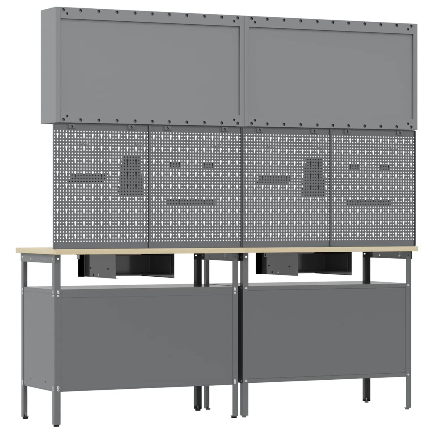 Werkbankset met lade 8 pcs Zwart en Grijs Gepoedercoat staal