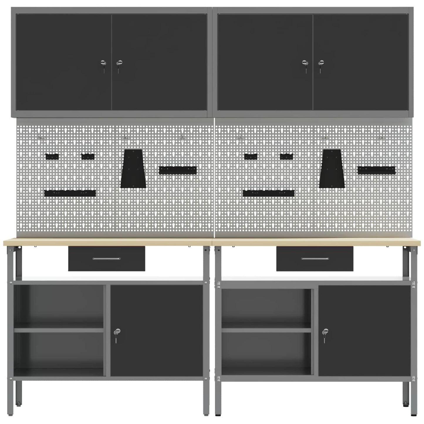 Werkbankset met lade 8 pcs Zwart en Grijs Gepoedercoat staal
