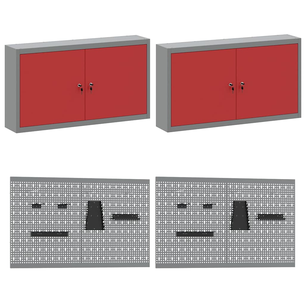 Werkbankset met lade 8 pcs Rood en Grijs Gepoedercoat staal