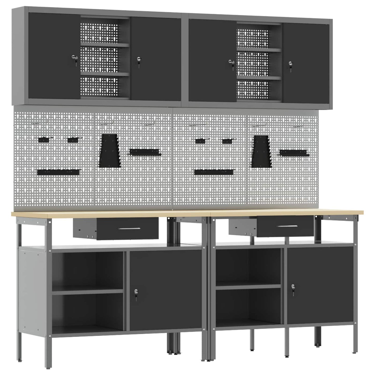 Werkbankset met lade 8 pcs Rood en Grijs Gepoedercoat staal