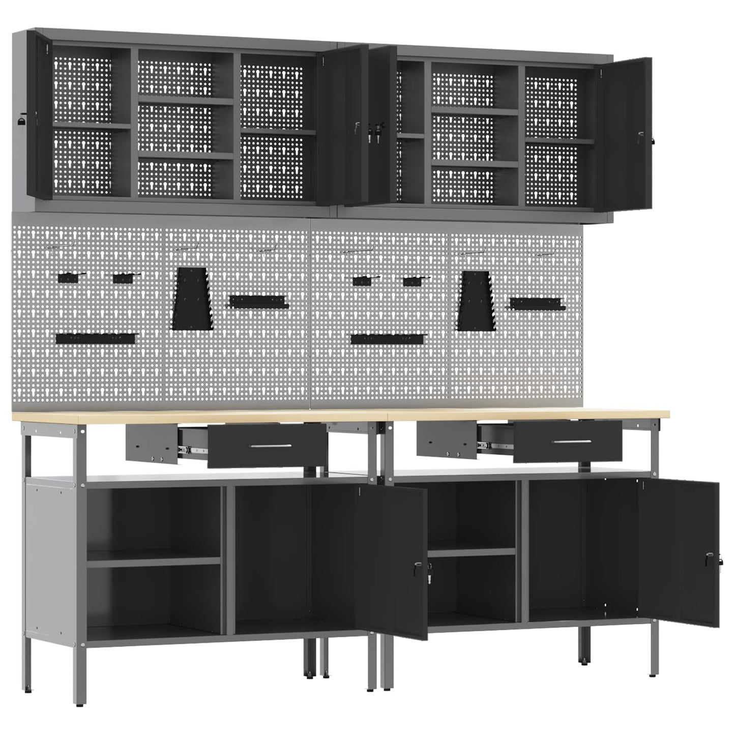 Werkbankset met lade 8 pcs Rood en Grijs Gepoedercoat staal