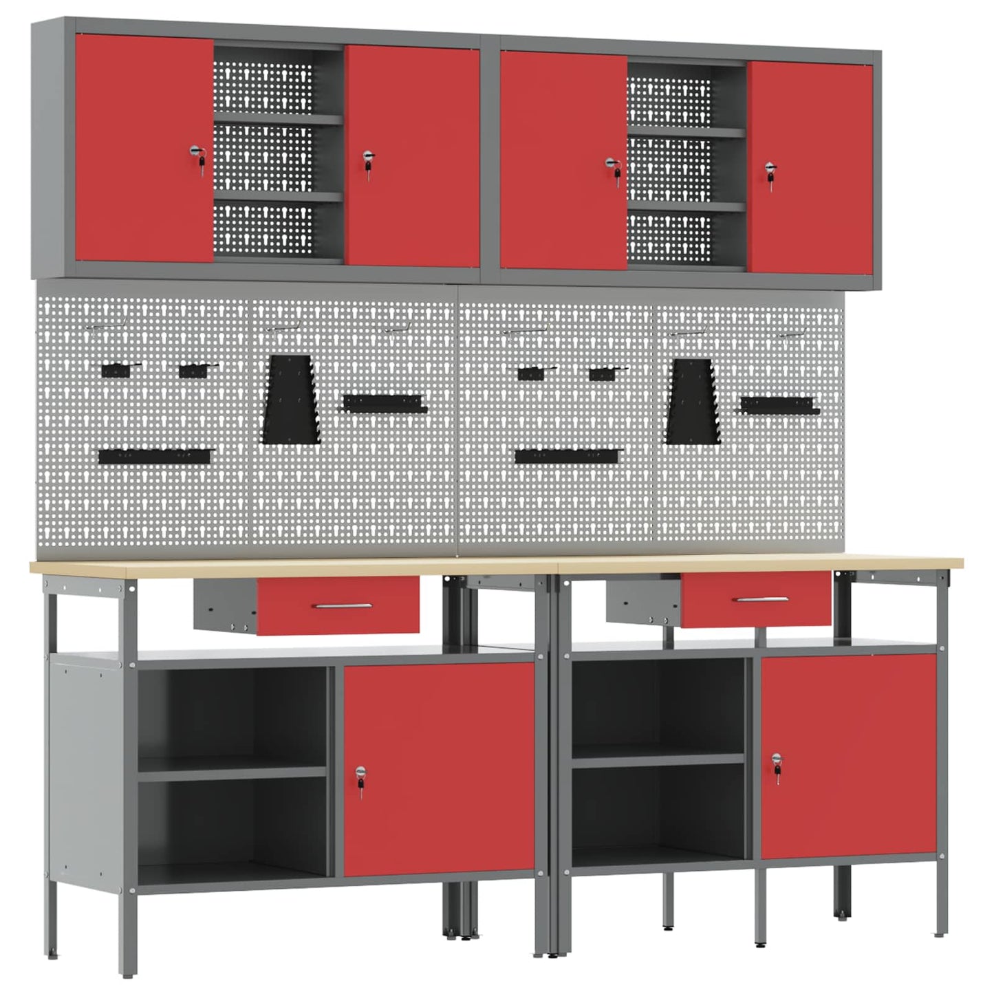 Werkbankset met lade 8 pcs Rood en Grijs Gepoedercoat staal