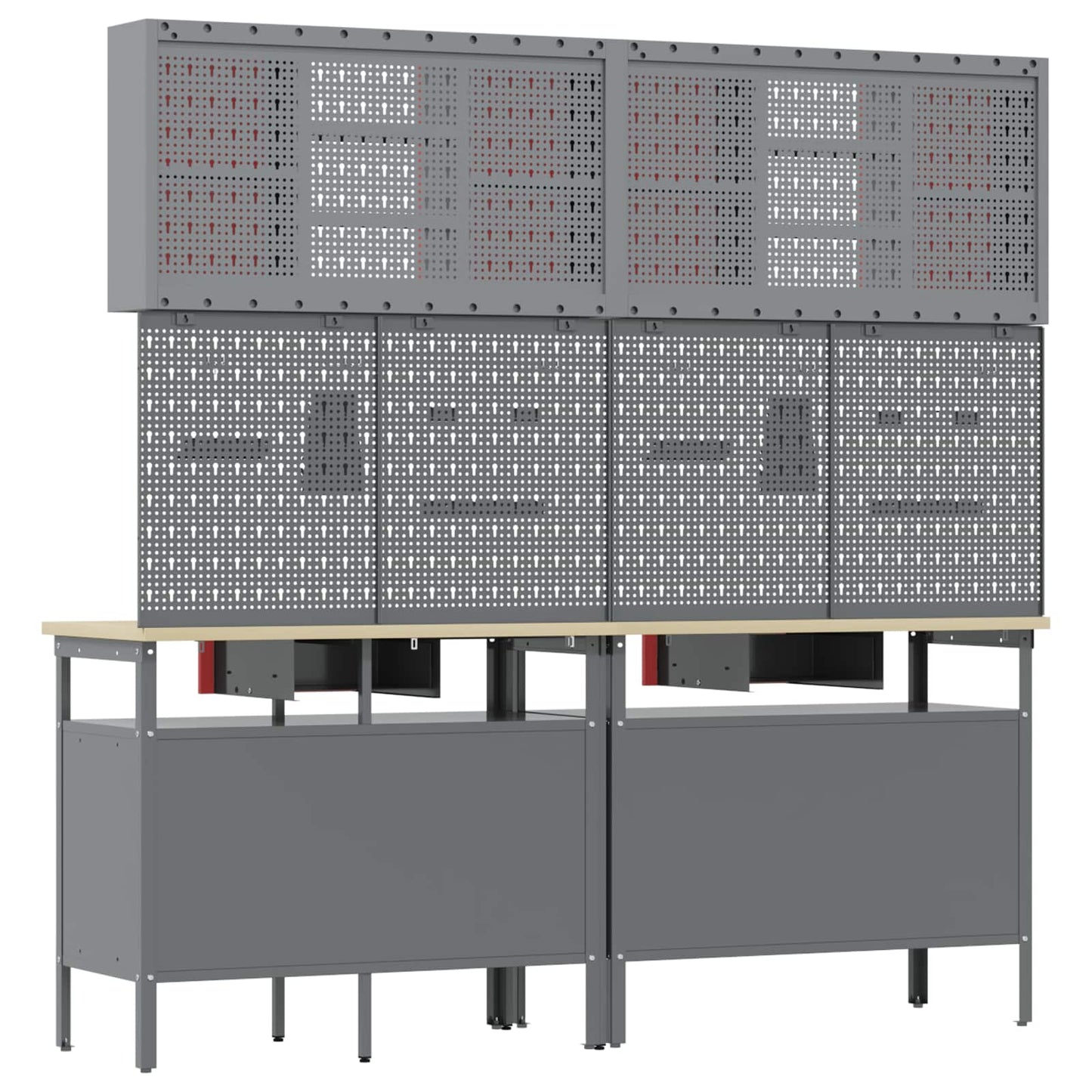 Werkbankset met lade 8 pcs Rood en Grijs Gepoedercoat staal