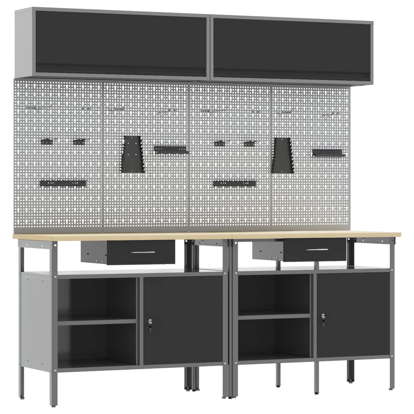 Werkbankset met lade 8 pcs Zwart en Grijs Gepoedercoat staal is nu te koop bij PeponiXL, paradijselijk wonen!