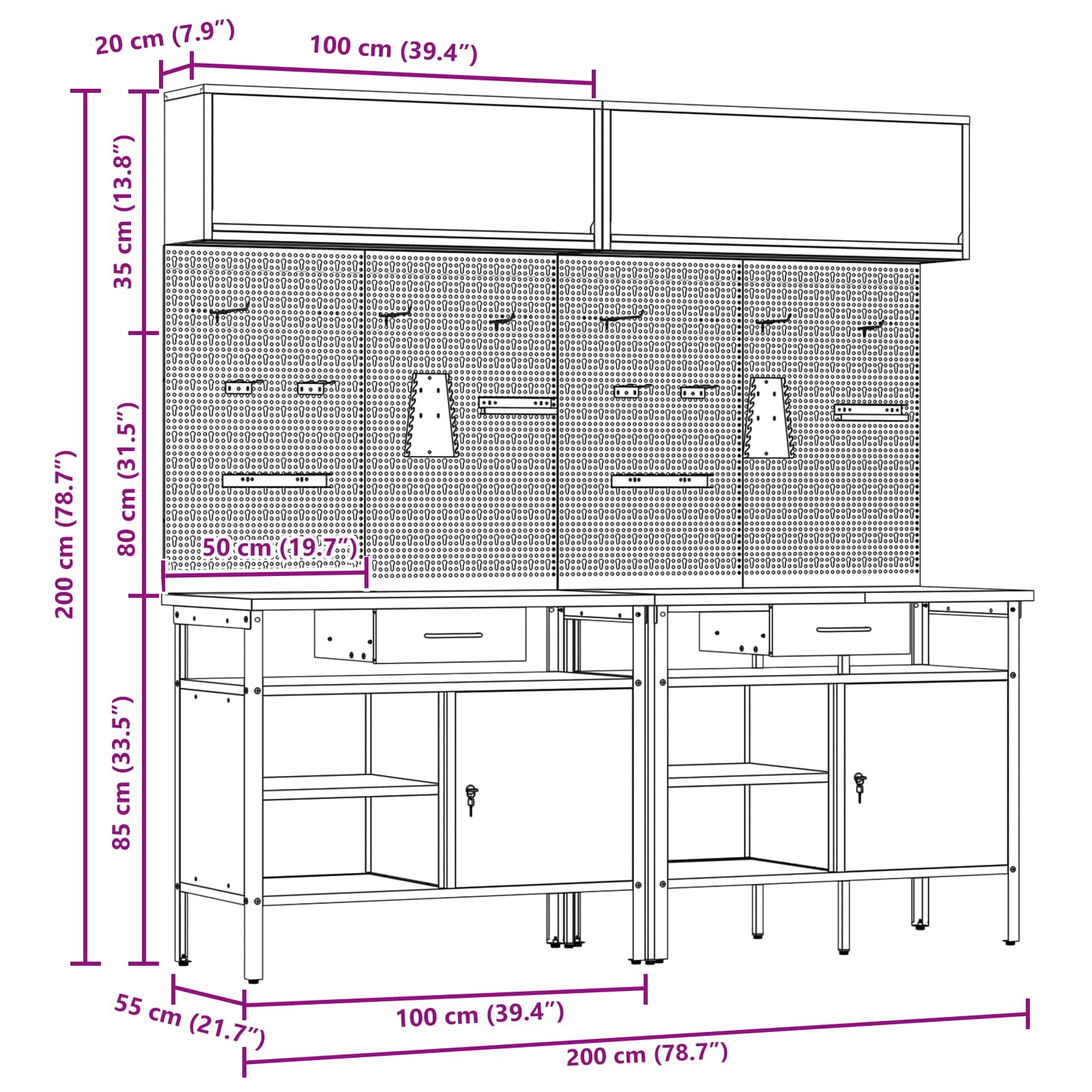 Werkbankset met lade 8 pcs Zwart en Grijs Gepoedercoat staal is nu te koop bij PeponiXL, paradijselijk wonen!