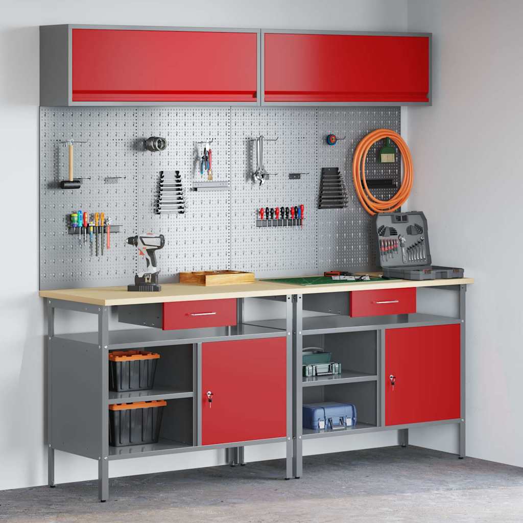 Werkbankset met lade 8 pcs Rood en Grijs Gepoedercoat staal is nu te koop bij PeponiXL, paradijselijk wonen!