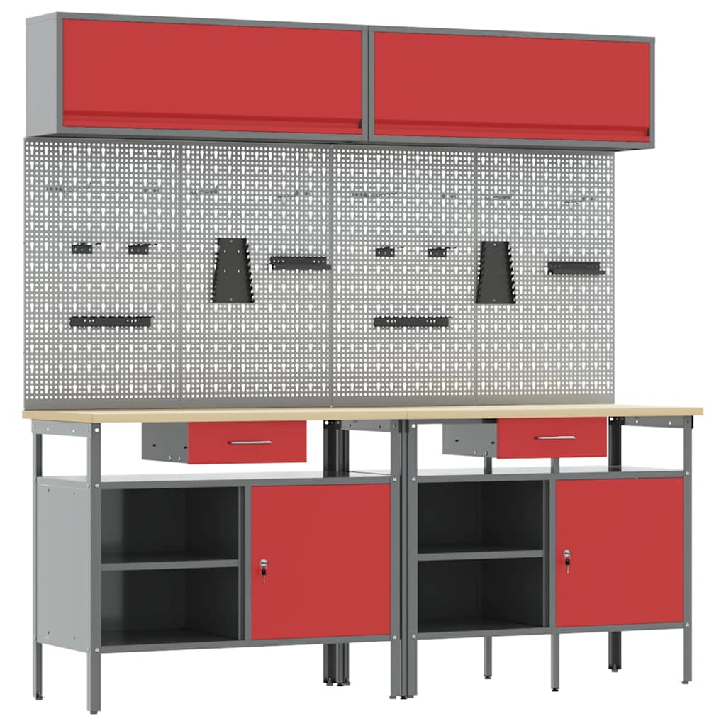 Werkbankset met lade 8 pcs Rood en Grijs Gepoedercoat staal is nu te koop bij PeponiXL, paradijselijk wonen!