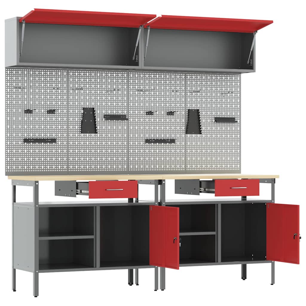 Werkbankset met lade 8 pcs Rood en Grijs Gepoedercoat staal is nu te koop bij PeponiXL, paradijselijk wonen!