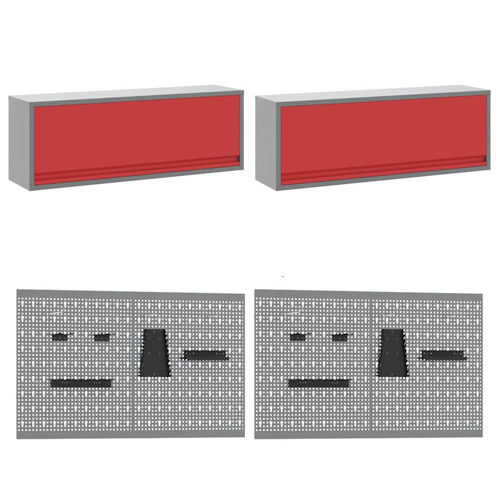 Werkbankset met lade 8 pcs Rood en Grijs Gepoedercoat staal is nu te koop bij PeponiXL, paradijselijk wonen!