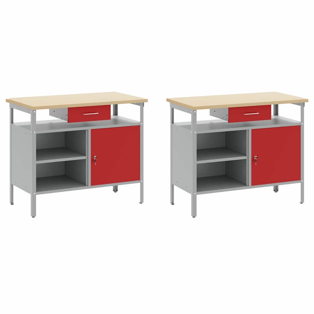 Werkbankset met lade 8 pcs Rood en Grijs Gepoedercoat staal is nu te koop bij PeponiXL, paradijselijk wonen!