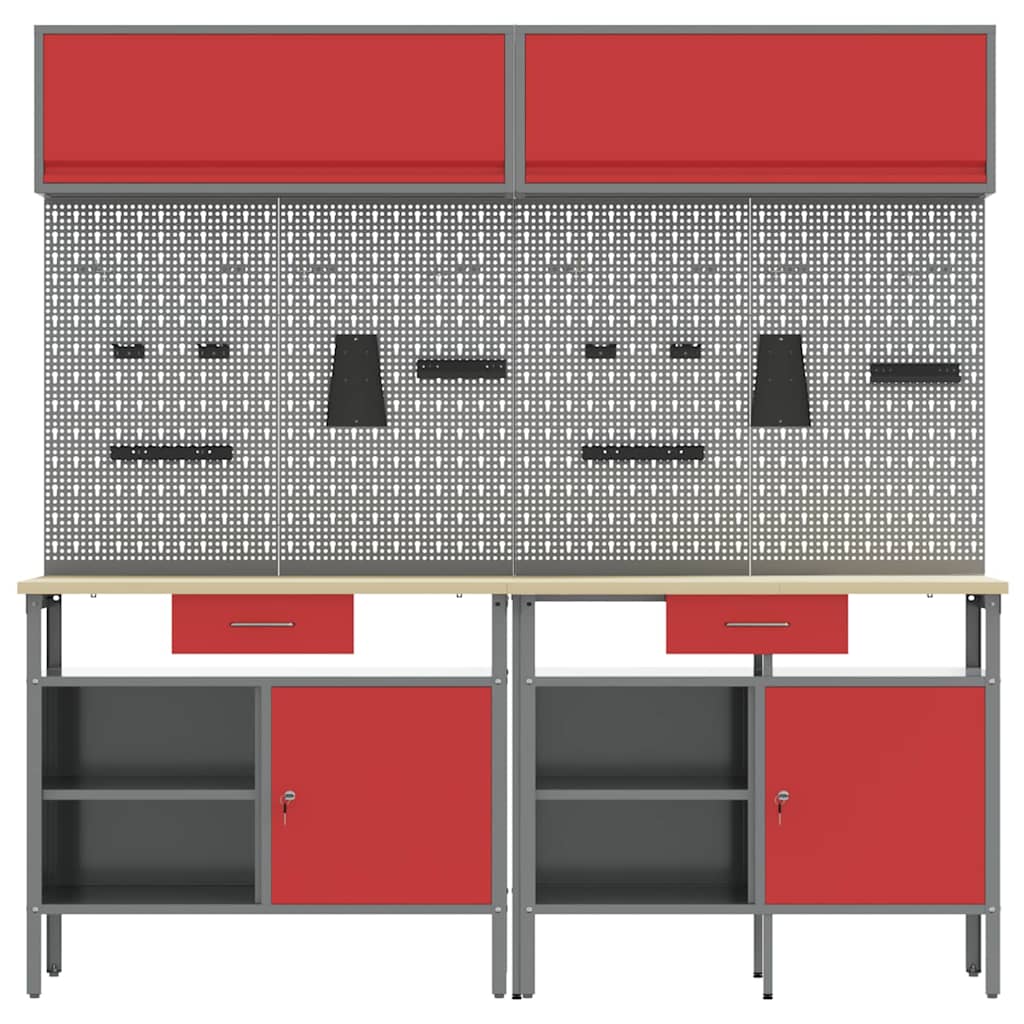 Werkbankset met lade 8 pcs Rood en Grijs Gepoedercoat staal is nu te koop bij PeponiXL, paradijselijk wonen!