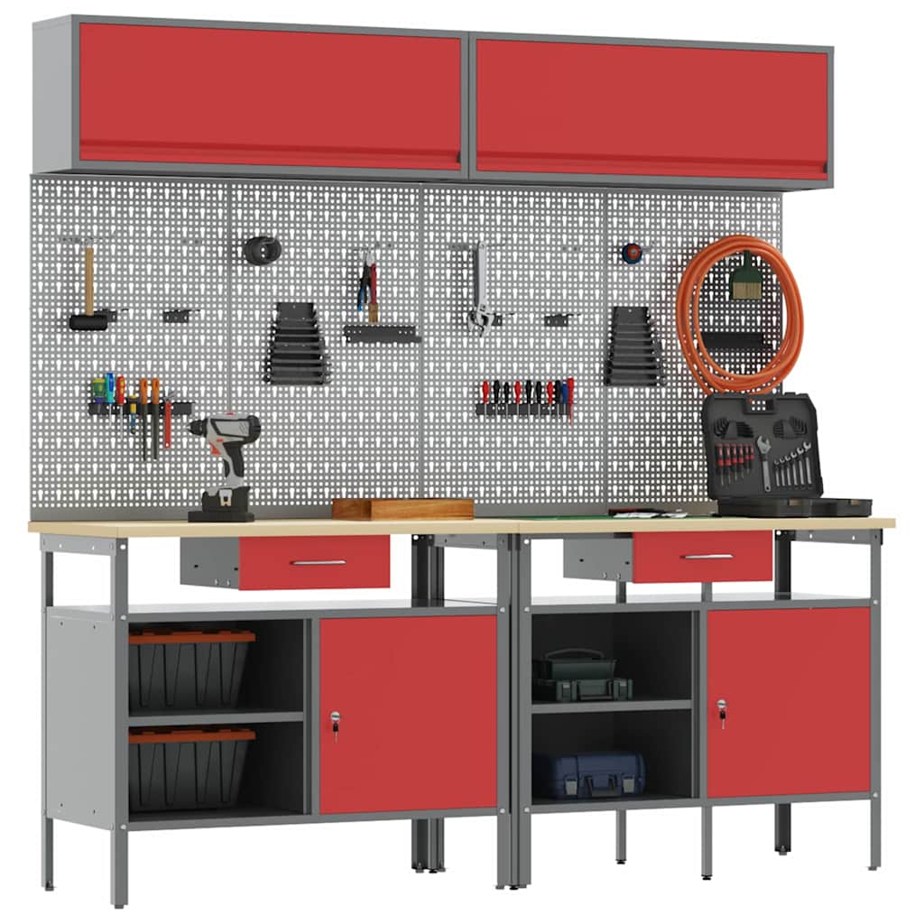 Werkbankset met lade 8 pcs Rood en Grijs Gepoedercoat staal is nu te koop bij PeponiXL, paradijselijk wonen!