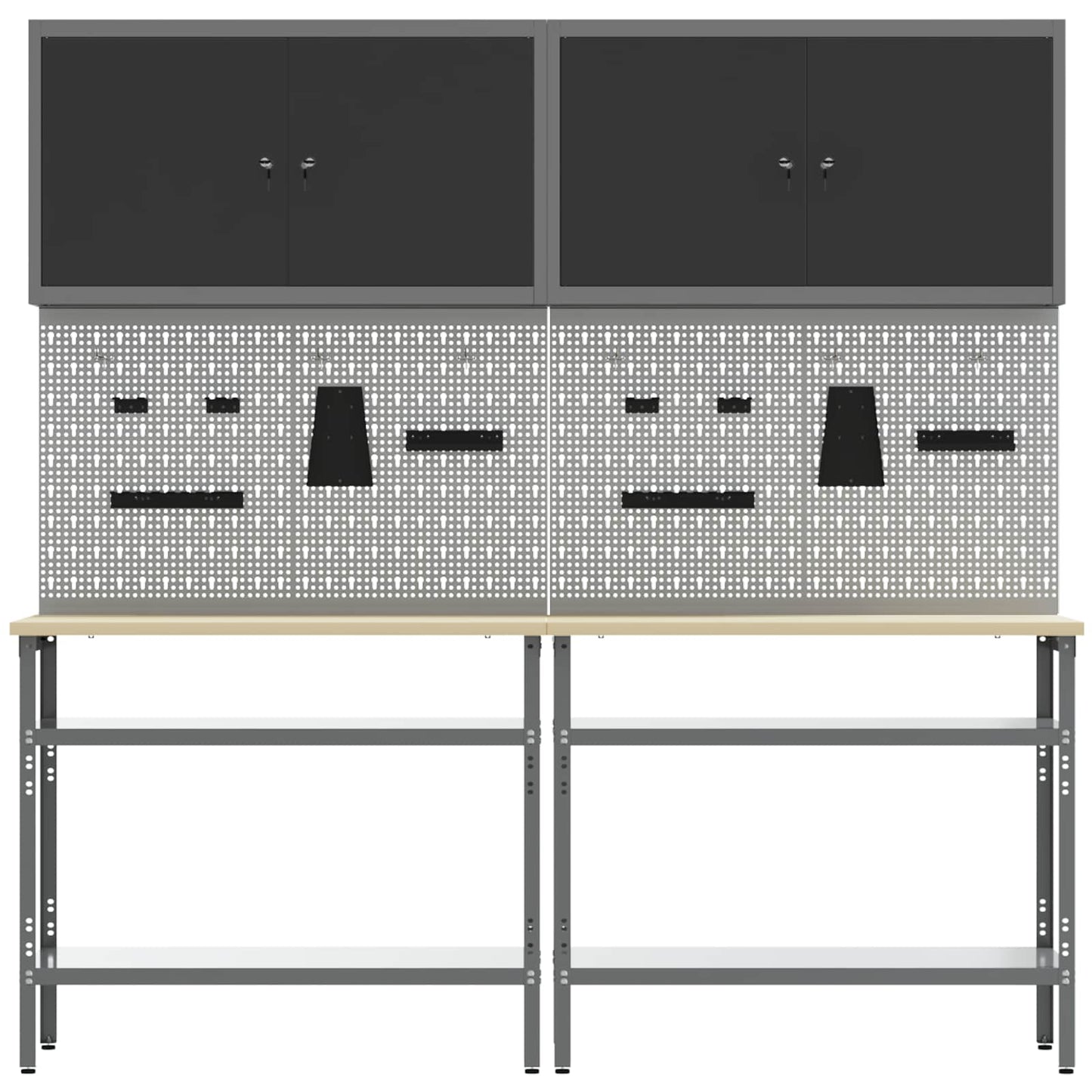 Werkbankset met plank 8 pcs Zwart en Grijs Gepoedercoat staal is nu te koop bij PeponiXL, paradijselijk wonen!