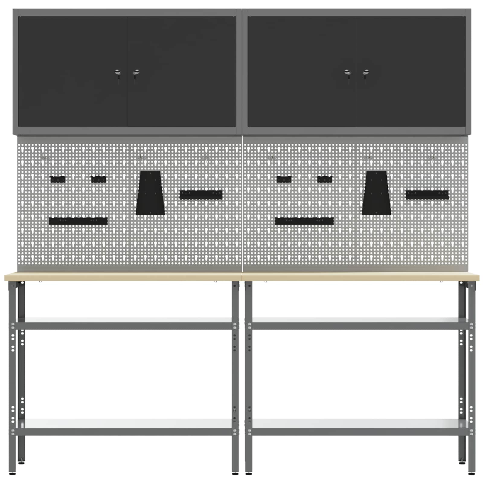 Werkbankset met plank 8 pcs Zwart en Grijs Gepoedercoat staal is nu te koop bij PeponiXL, paradijselijk wonen!