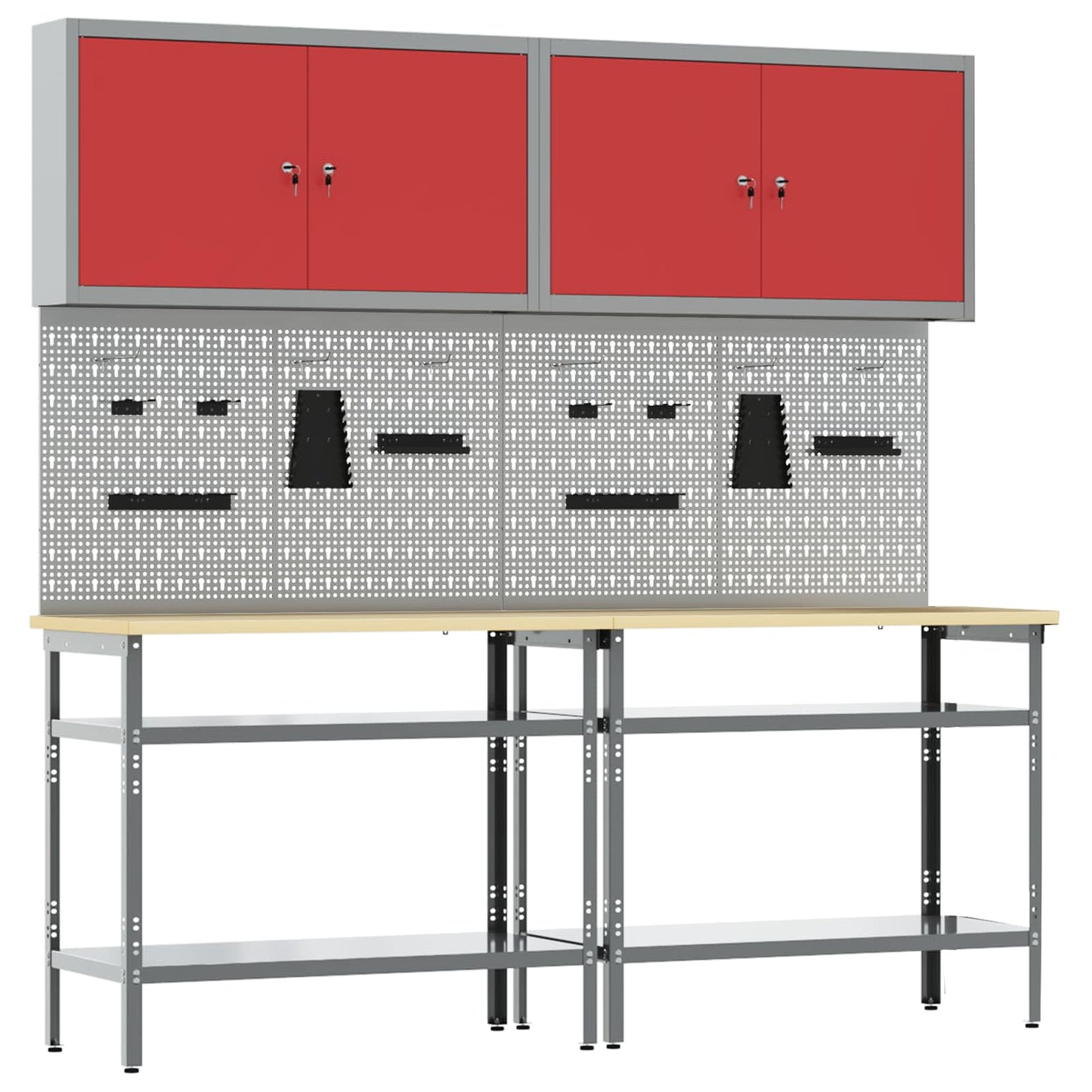 Werkbankset met plank 8 pcs Rood en Grijs Gepoedercoat staal is nu te koop bij PeponiXL, paradijselijk wonen!