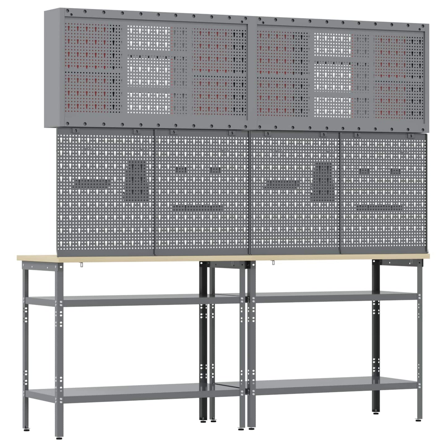 Werkbankset met plank 8 pcs Rood en Grijs Gepoedercoat staal