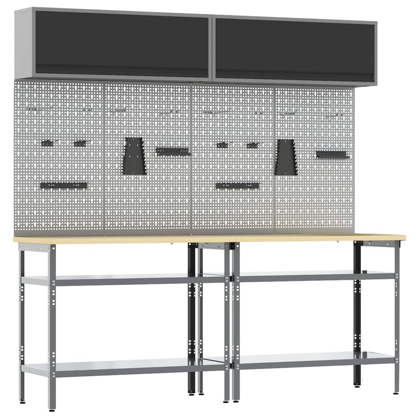 Werkbankset met plank 8 pcs Zwart en Grijs Gepoedercoat staal is nu te koop bij PeponiXL, paradijselijk wonen!