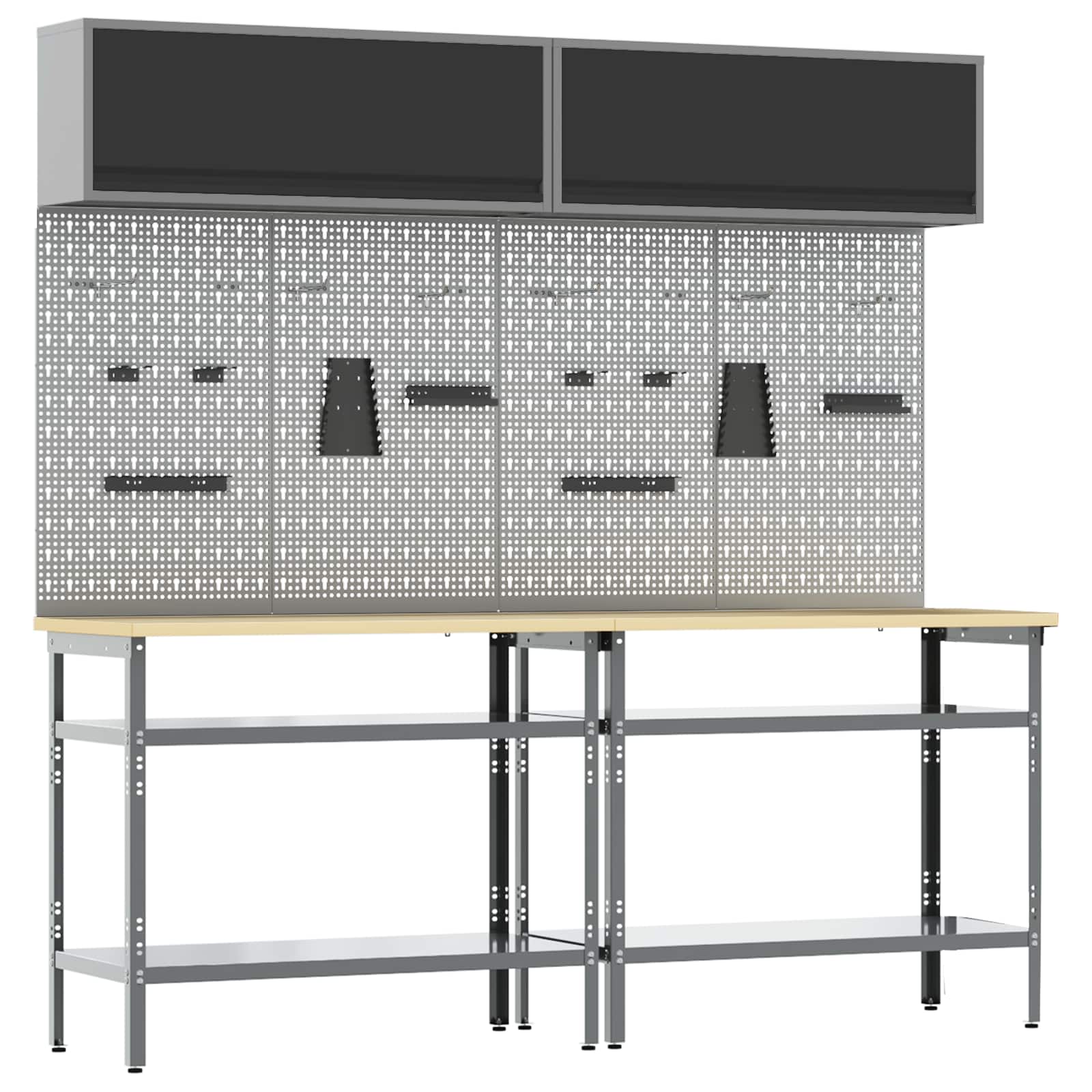 Werkbankset met plank 8 pcs Zwart en Grijs Gepoedercoat staal is nu te koop bij PeponiXL, paradijselijk wonen!