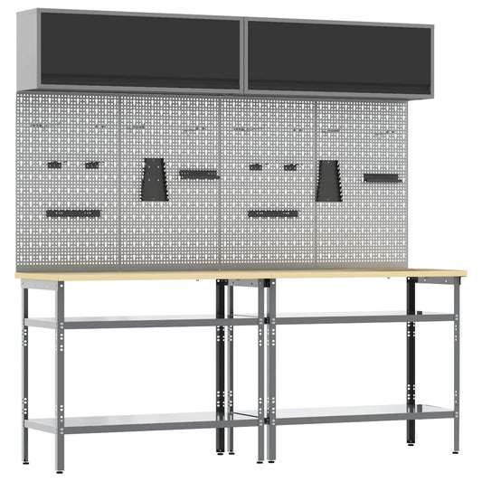 Werkbankset met plank 8 pcs Zwart en Grijs Gepoedercoat staal is nu te koop bij PeponiXL, paradijselijk wonen!